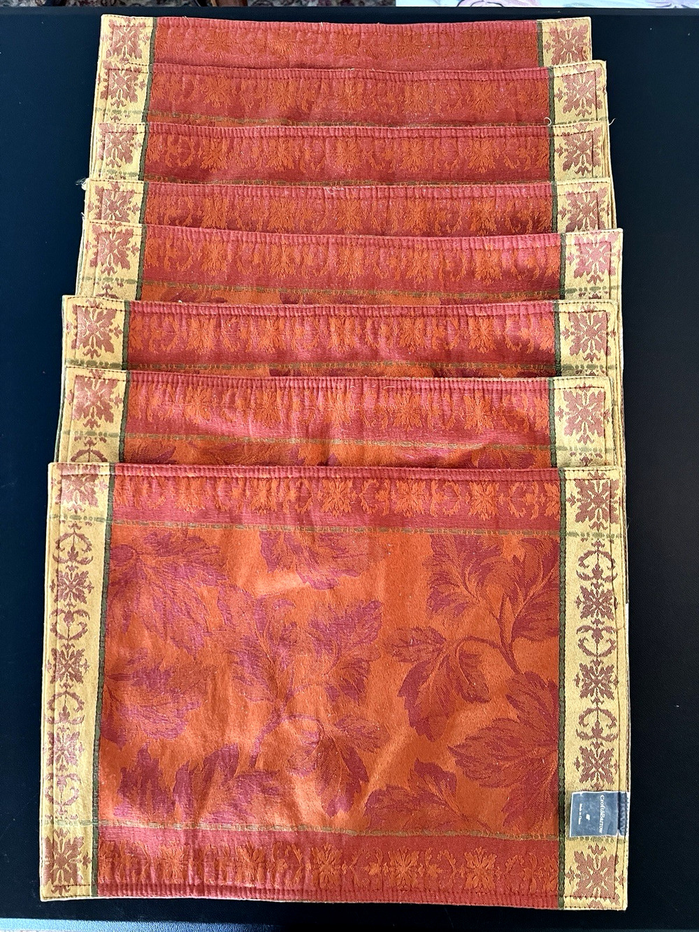 Set 8 Croft & Barrow Fall Leaves Decor Placemats Reversible Gold Orange & Green